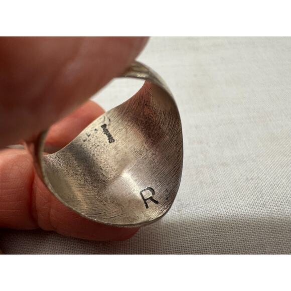 Vintage Navajo Turquoise Bear Claw Ring Sterling Silver Sz 8 8.5 Signed R - Picture 5 of 6